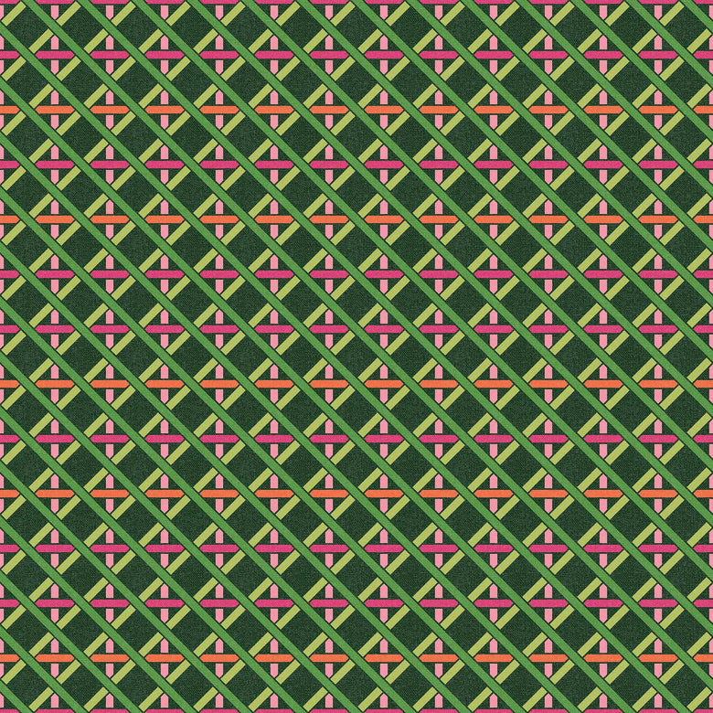 Sample of Criss Crossed Wallpaper in Greens, Pink and Orange