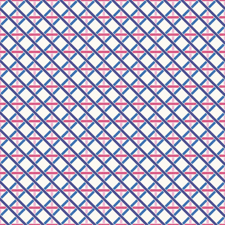 Criss Crossed Wallpaper in Electric Blue and Pinks