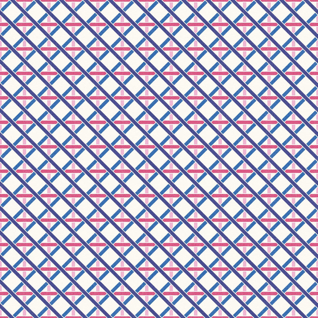 Sample of Criss Crossed Wallpaper in Electric Blue and Pinks