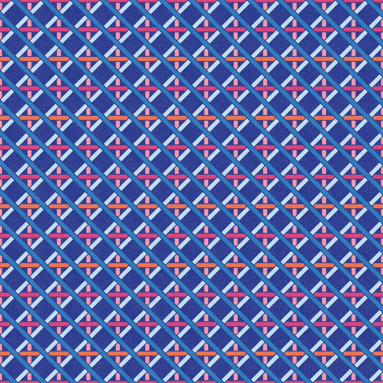 Criss Crossed Wallpaper in Electric Blue, Red and Orange