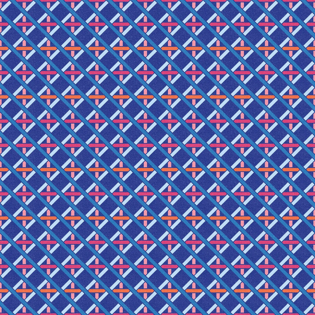Sample of Criss Crossed Wallpaper in Electric Blue, Red and Orange