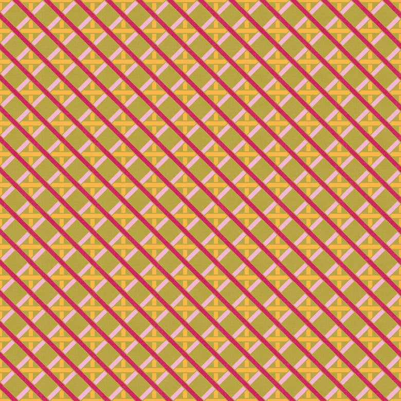 Criss Crossed Wallpaper in Red, Pink, Yellow and Avocado