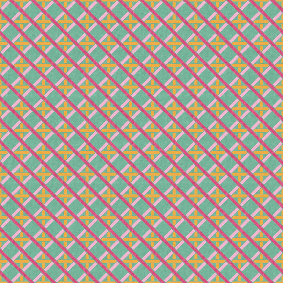 Sample of Criss Crossed Wallpaper in Red, Pink, Yellow and Teal