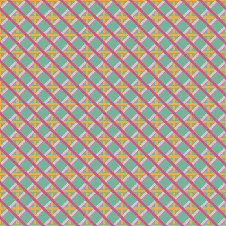 Sample of Criss Crossed Wallpaper in Red, Pink, Yellow and Teal