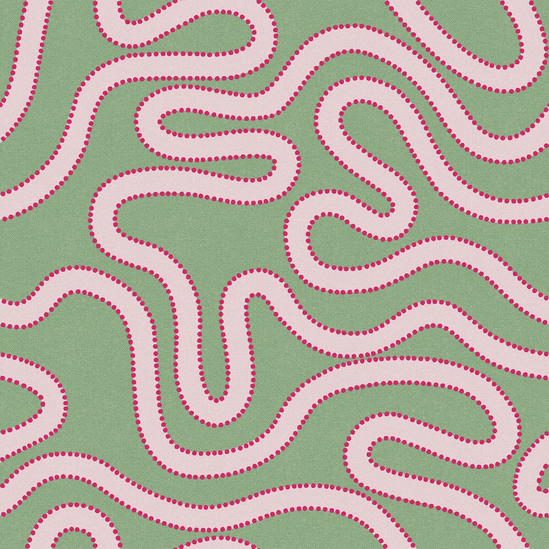 Sample of Dotty as a Squiggle Wallpaper in Sage and Pinks