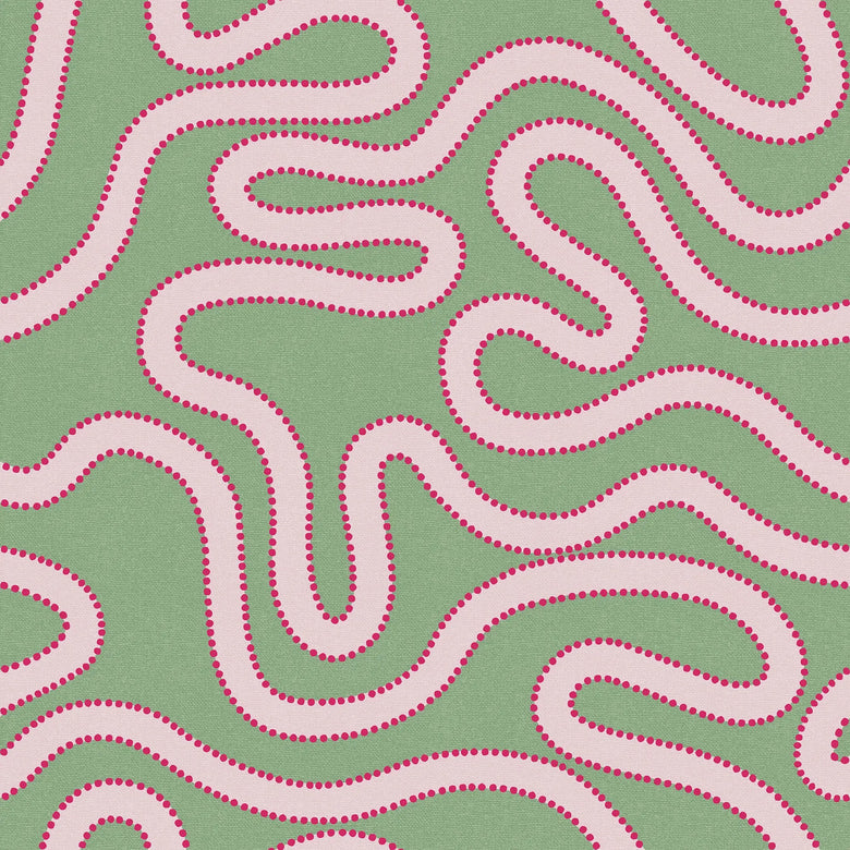 Sample of Dotty as a Squiggle Wallpaper in Sage and Pinks
