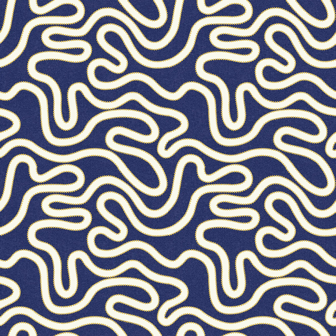 Sample of Ickle Squiggle Wallpaper in Navy and Yellow