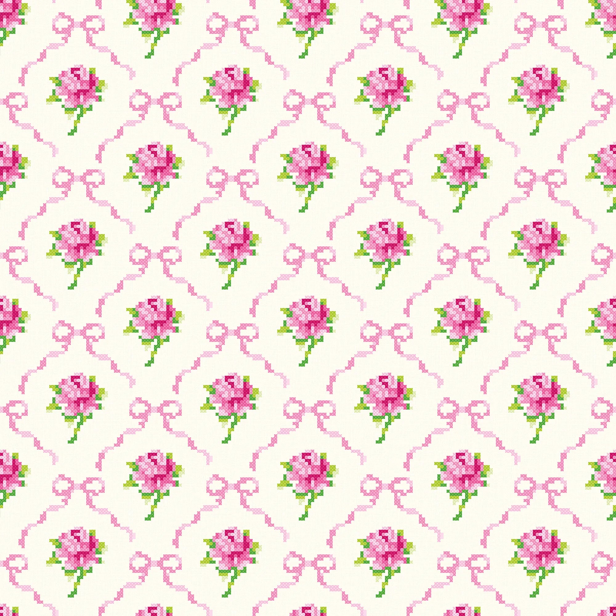 Rose Tinted Wallpaper in Pink on Double Cream