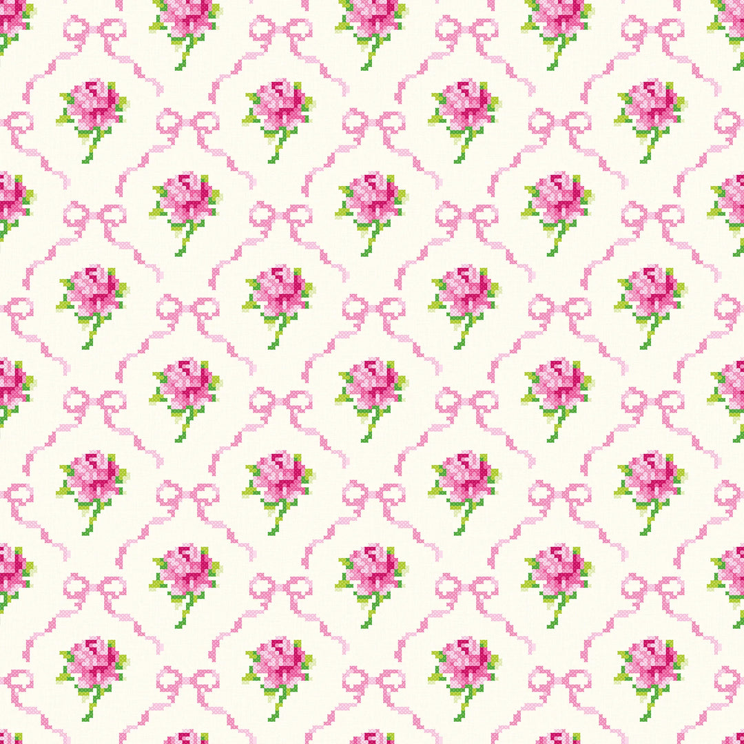 Rose Tinted Wallpaper in Pink on Double Cream