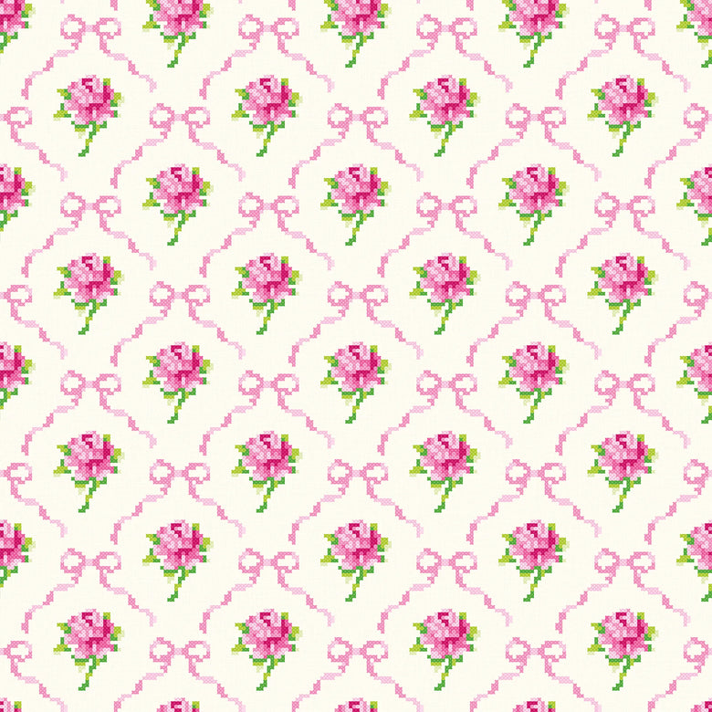 Rose Tinted Wallpaper in Pink on Double Cream