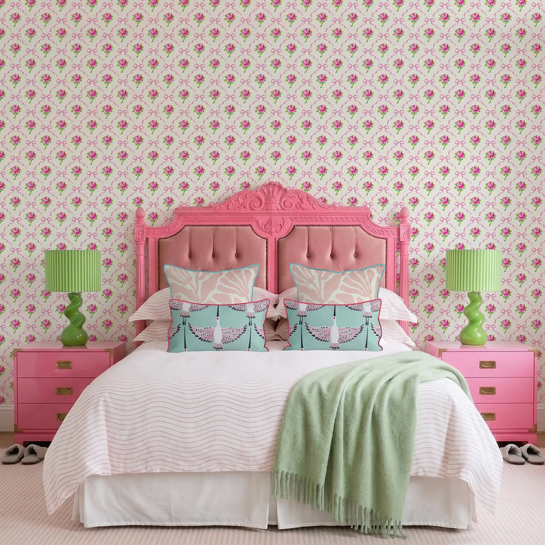 Rose Tinted Wallpaper in Pink on Double Cream