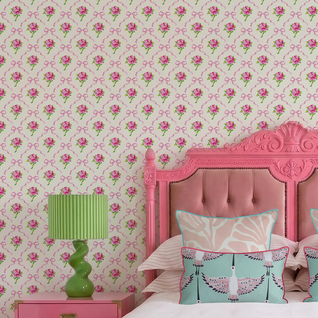 Rose Tinted Wallpaper in Pink on Double Cream