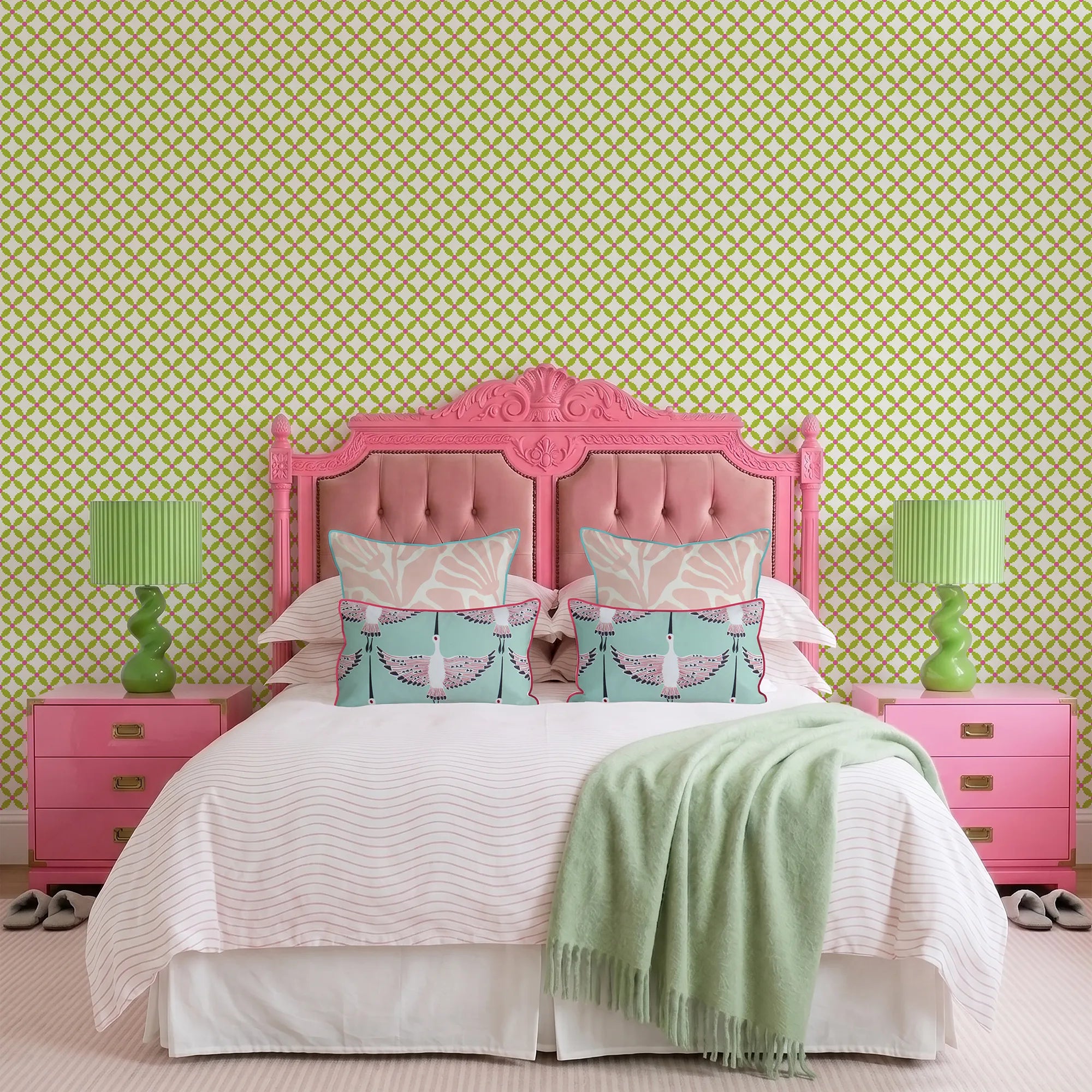 Holly Berry Wallpaper in Double Cream & Green