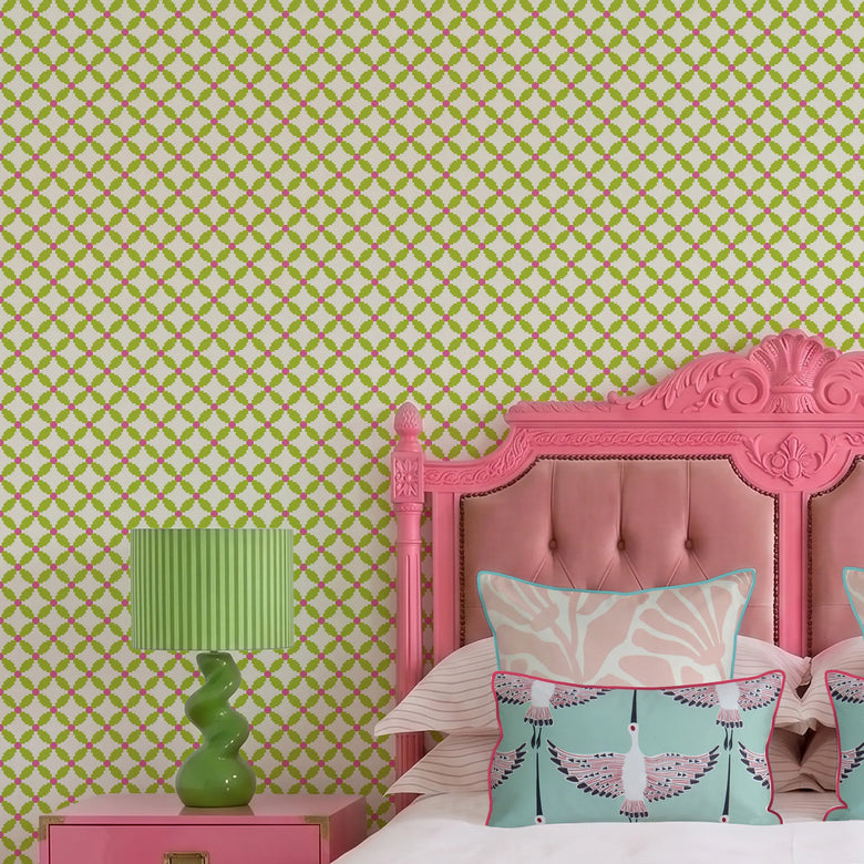 Holly Berry Wallpaper in Double Cream & Green