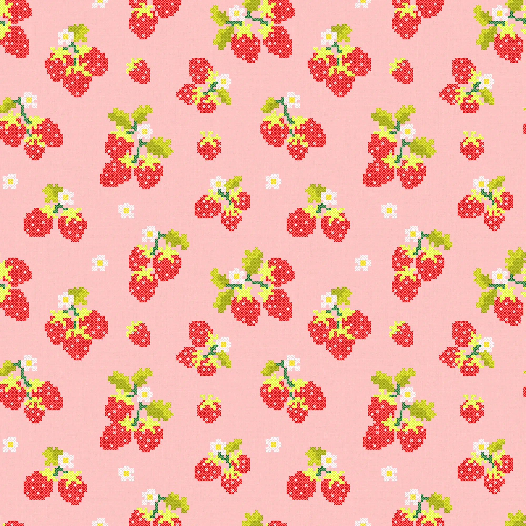 Strawberry Delight Wallpaper in Berry Red on Candy Pink