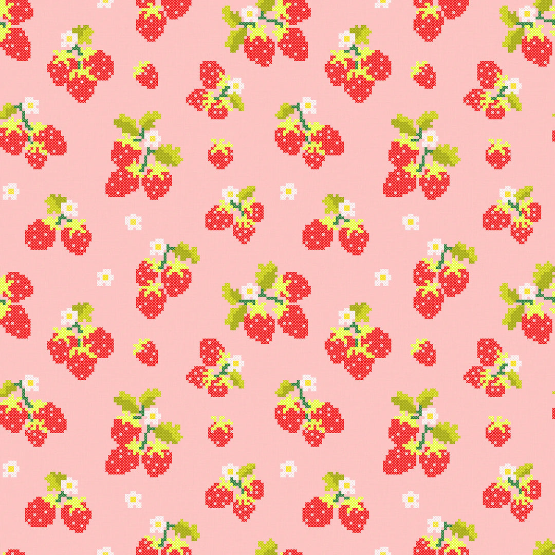 Strawberry Delight Wallpaper in Berry Red on Candy Pink