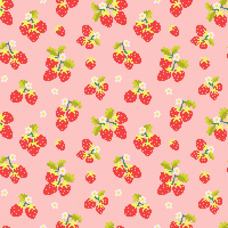 Strawberry Delight Wallpaper in Berry Red on Candy Pink