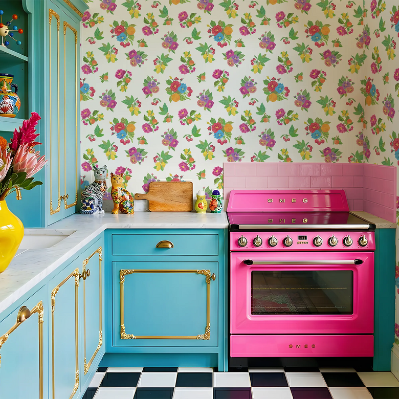 A Stitch in Time Wallpaper in Multicoloured on Double Cream