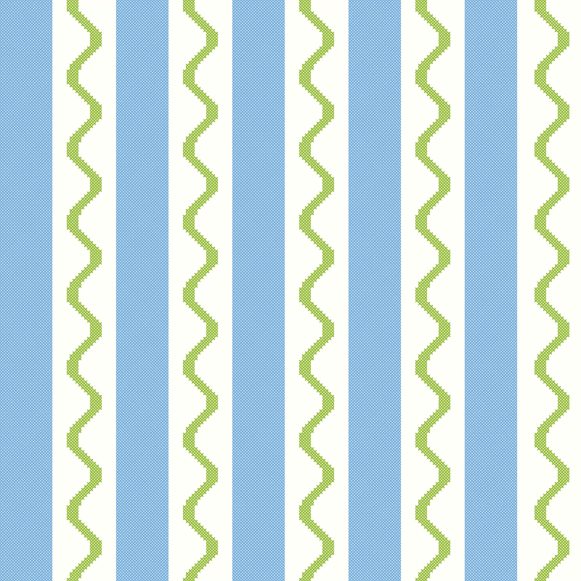 Straight & Wiggle Stitch Wallpaper in Blueberry and Lime Green