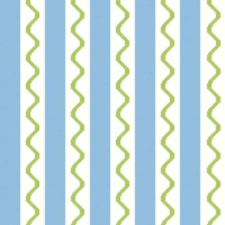 Straight & Wiggle Stitch Wallpaper in Blueberry and Lime Green
