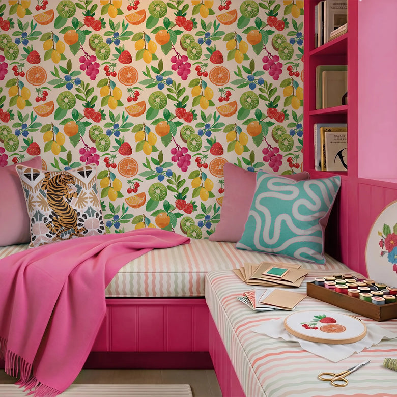 Fruit Medley Wallpaper in Multicoloured on Double Cream
