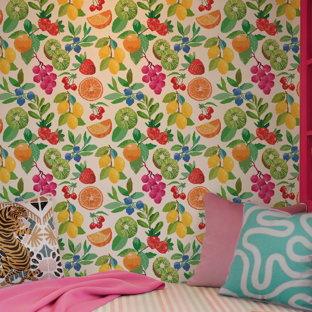 Fruit Medley Wallpaper in Multicoloured on Double Cream