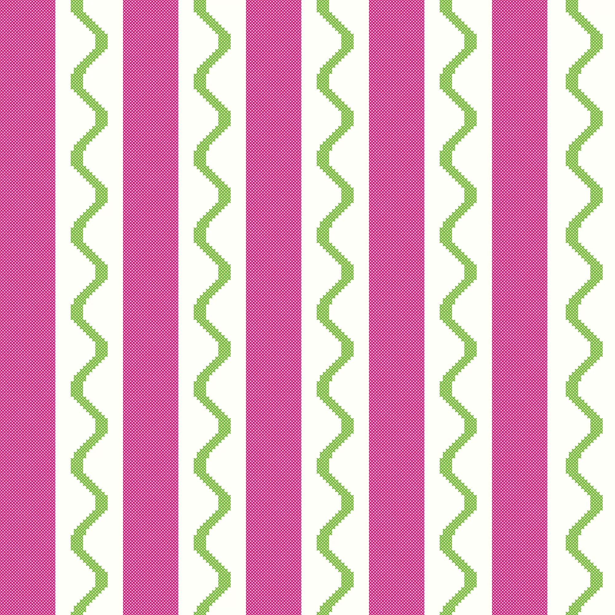Straight & Wiggle Stitch Wallpaper in Candy Pink and Lime Green