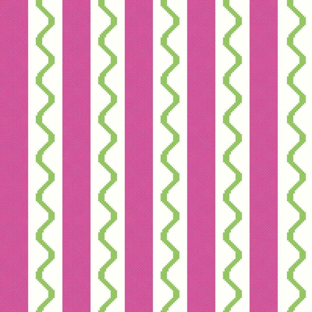 Straight & Wiggle Stitch Wallpaper in Candy Pink and Lime Green
