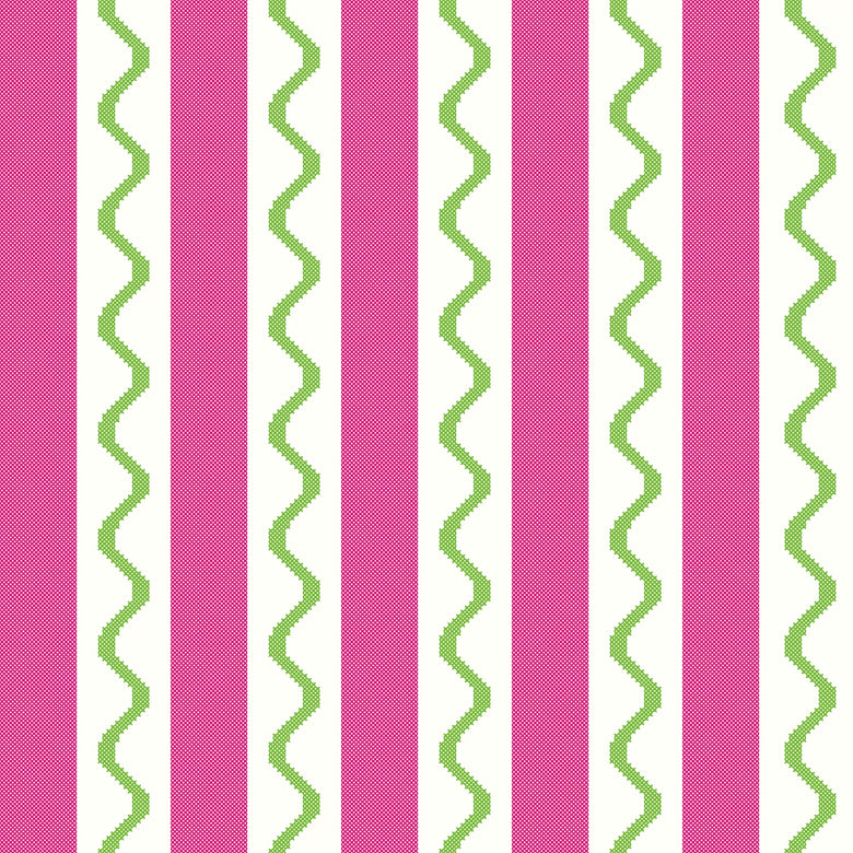 Straight & Wiggle Stitch Wallpaper in Candy Pink and Lime Green