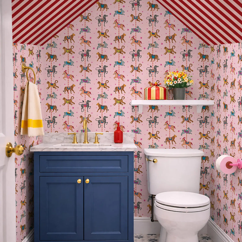 A Carousel of Characters Wallpaper in Candy Pink