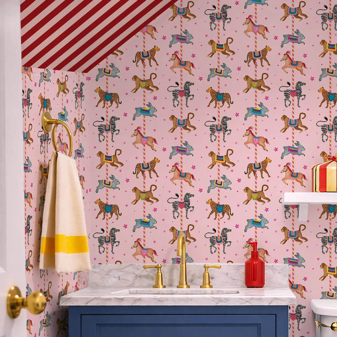 A Carousel of Characters Wallpaper in Candy Pink
