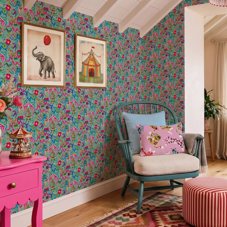 Carnival Capers Wallpaper in Mint