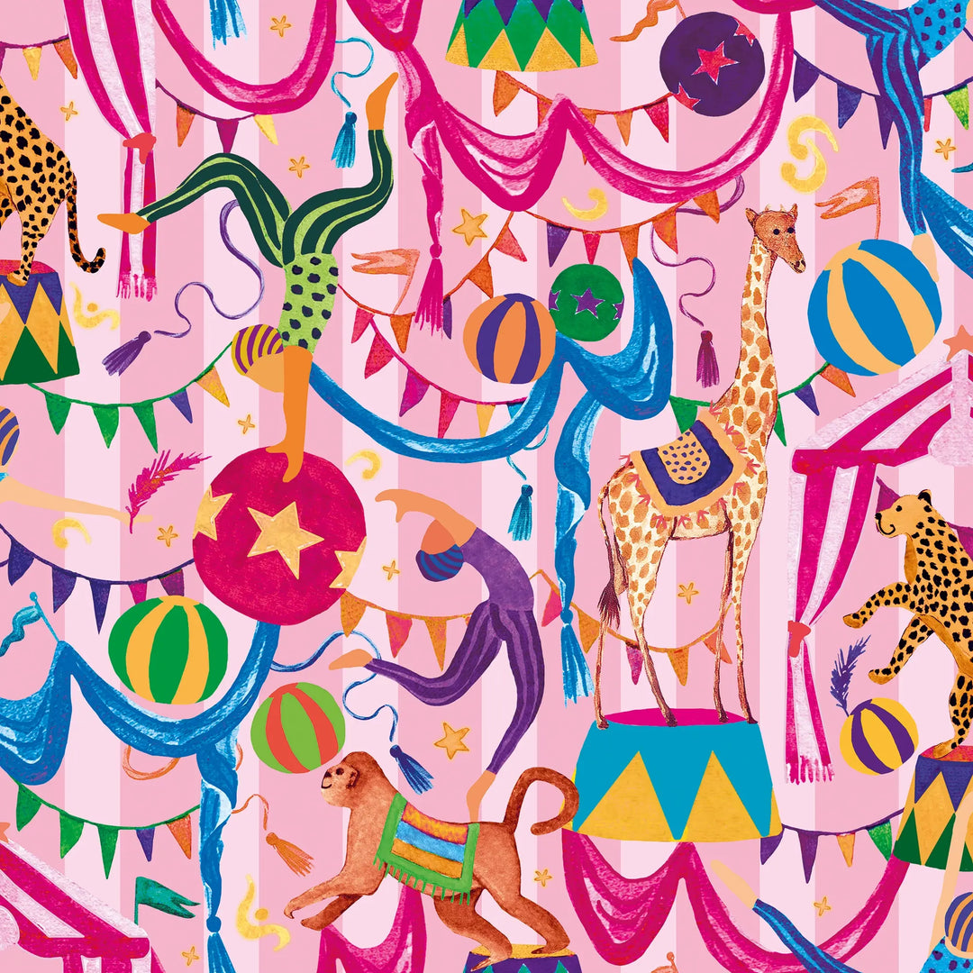 Carnival Capers Stripe Wallpaper in Candy Pink