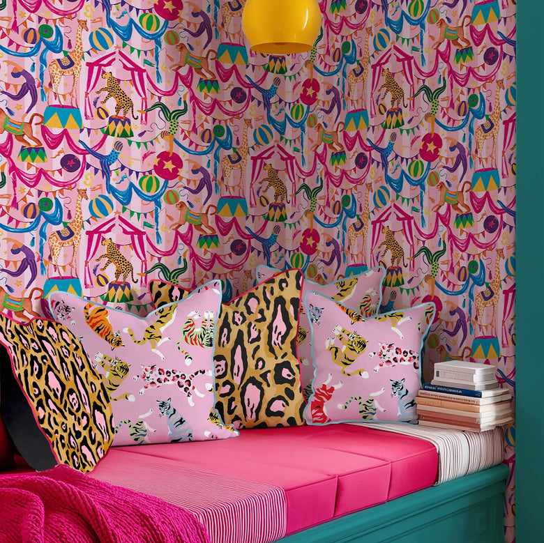 Carnival Capers Stripe Wallpaper in Candy Pink