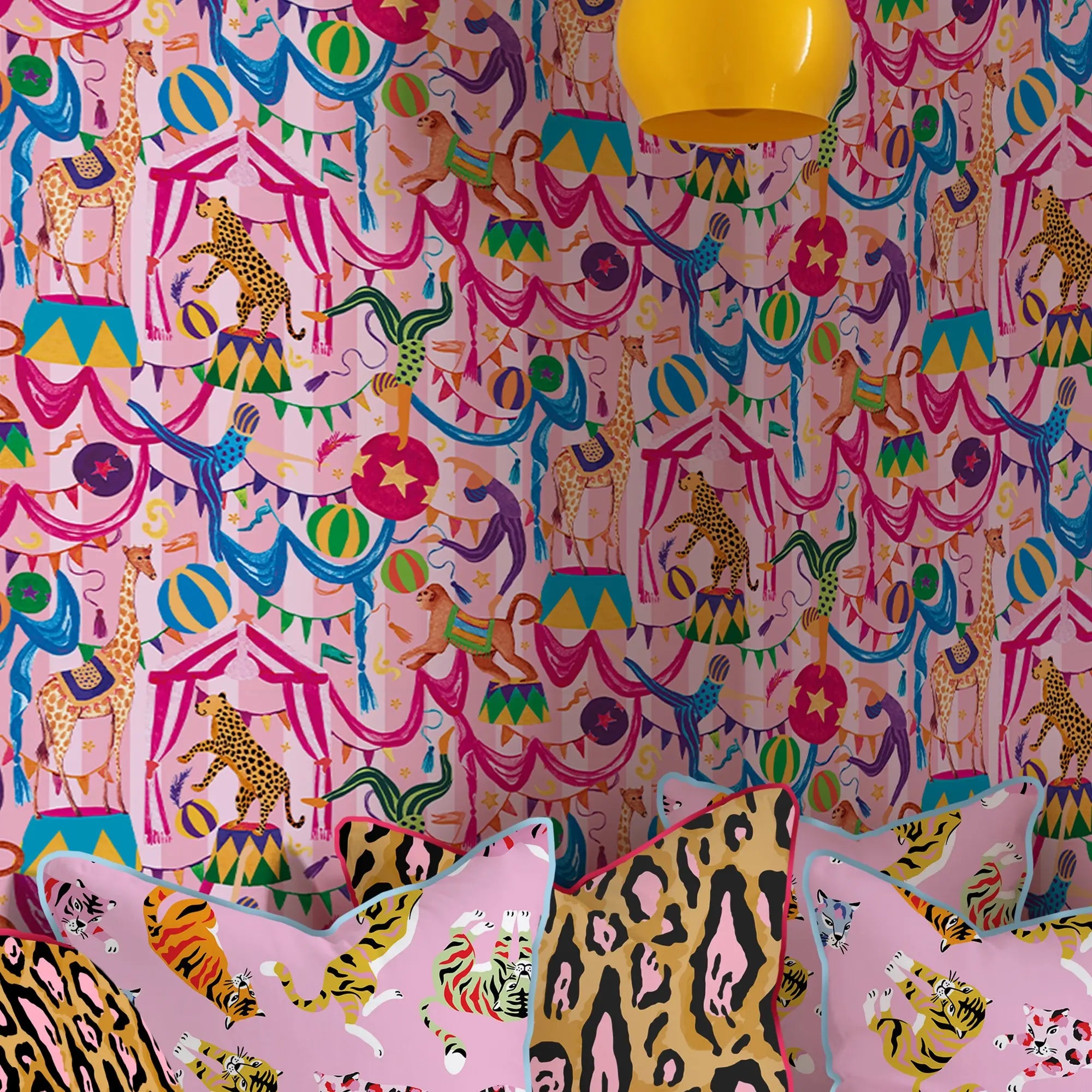 Carnival Capers Stripe Wallpaper in Candy Pink