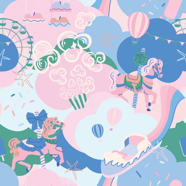 All the Fun of the Fair Wallpaper in Candy Pink and Blues