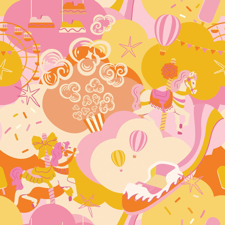 All the Fun of the Fair Wallpaper in Fruit Salad Pink and Orange