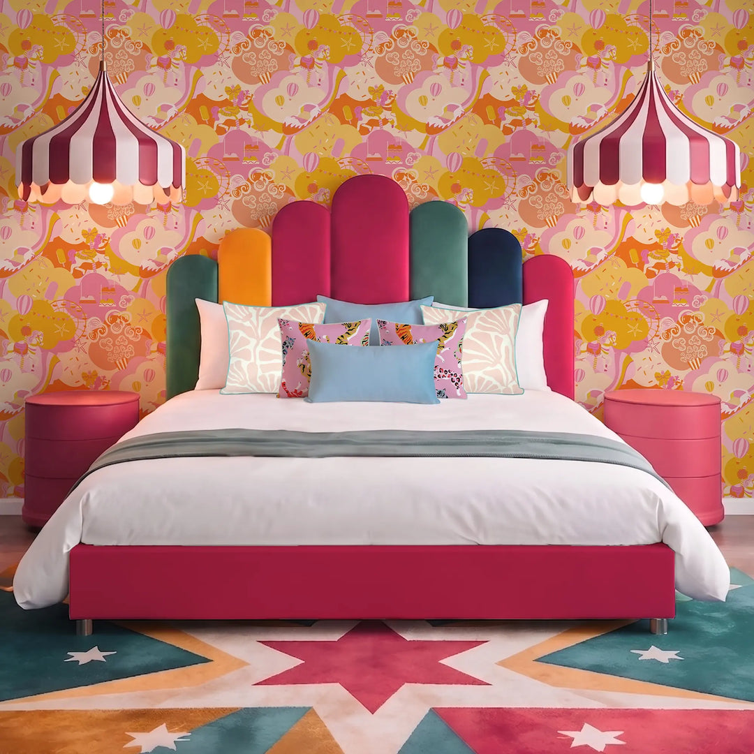 All the Fun of the Fair Wallpaper in Fruit Salad Pink and Orange
