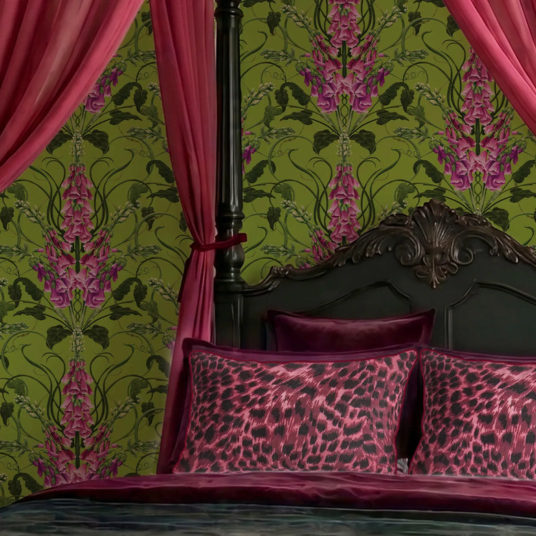 Forbidden Foxglove Wallpaper in Lime and Purple