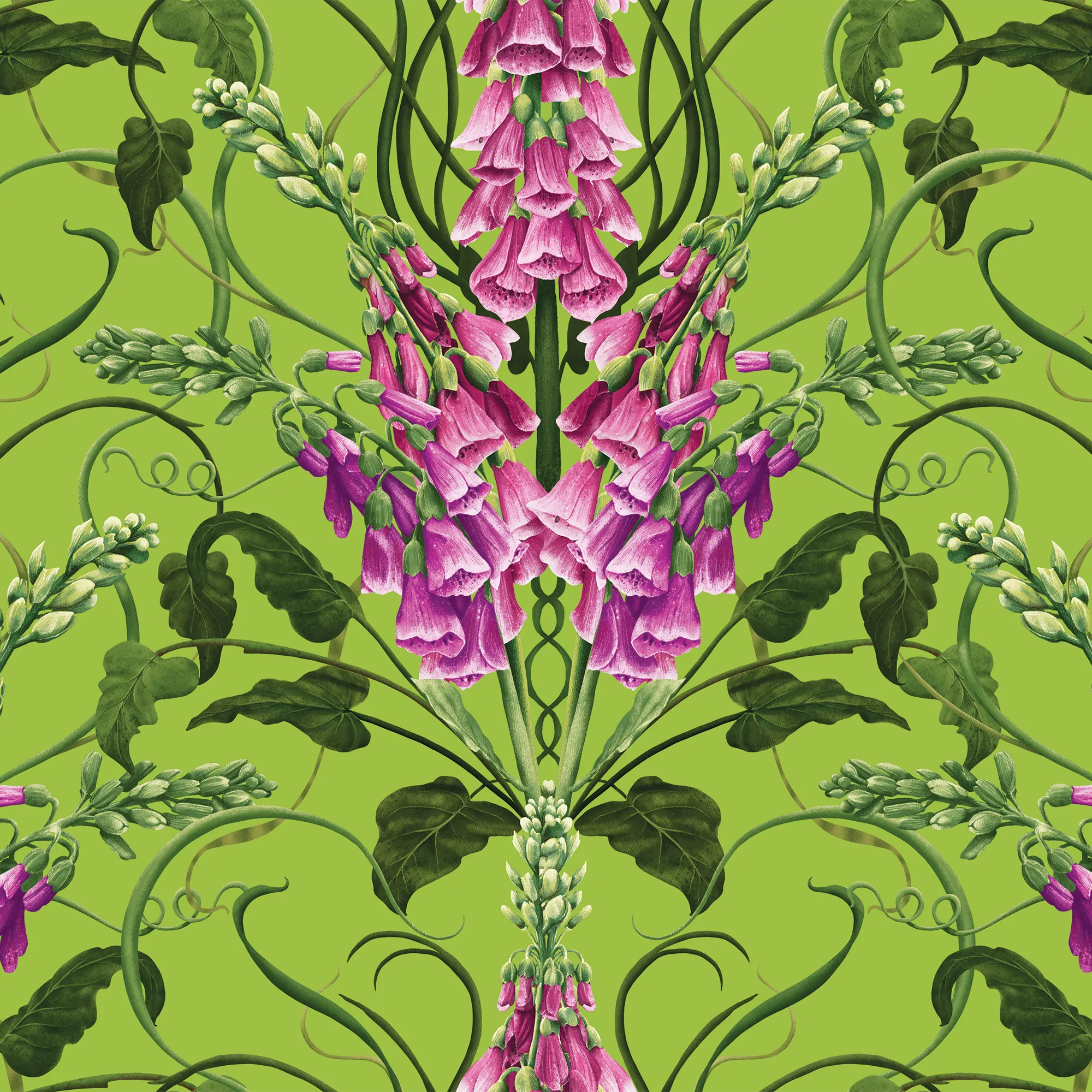 Forbidden Foxglove Wallpaper in Lime and Purple