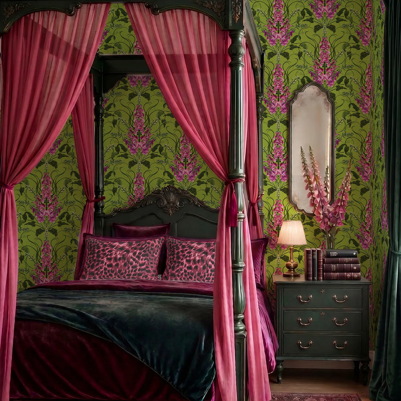 Forbidden Foxglove Wallpaper in Lime and Purple