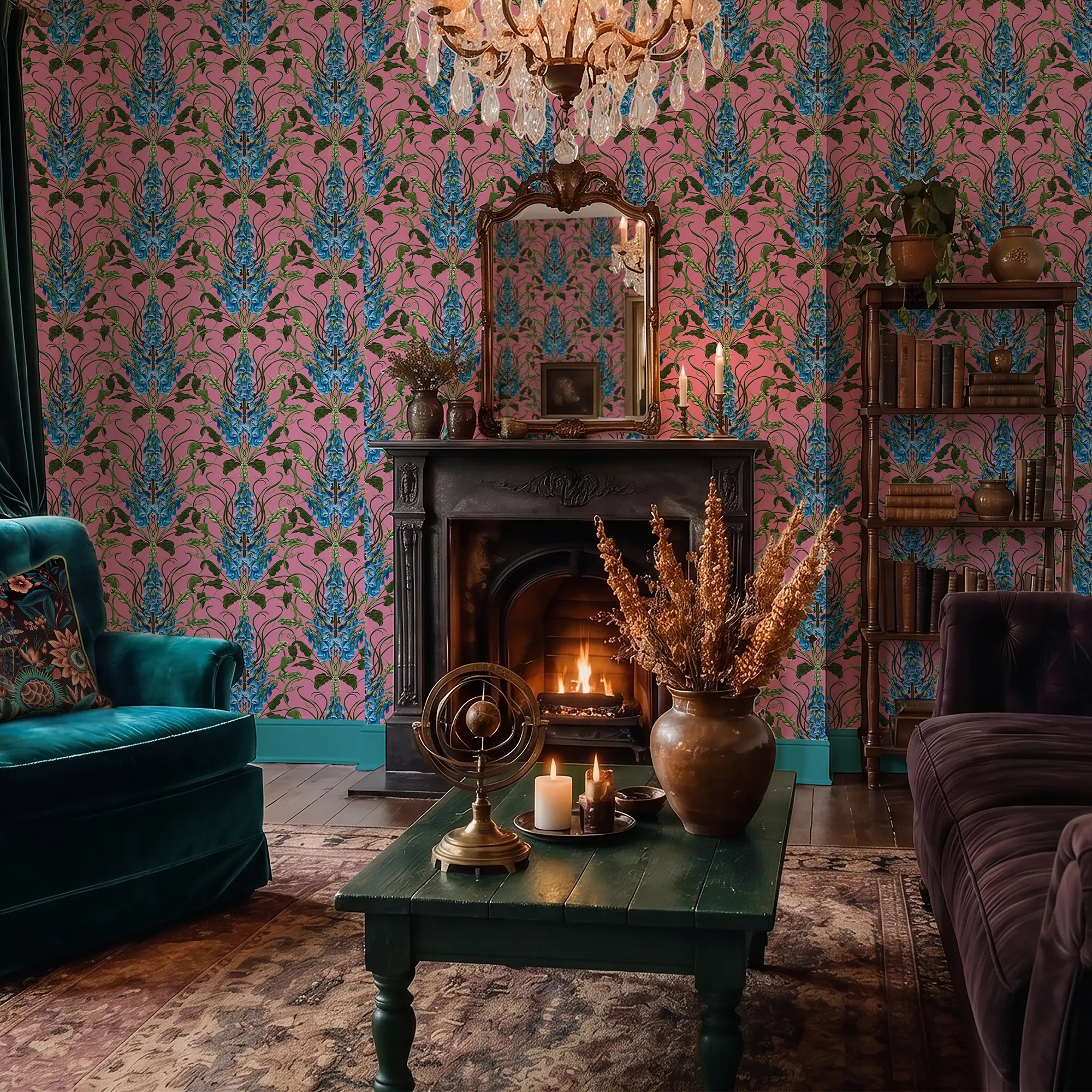 Forbidden Foxglove Wallpaper in Pink and Blue