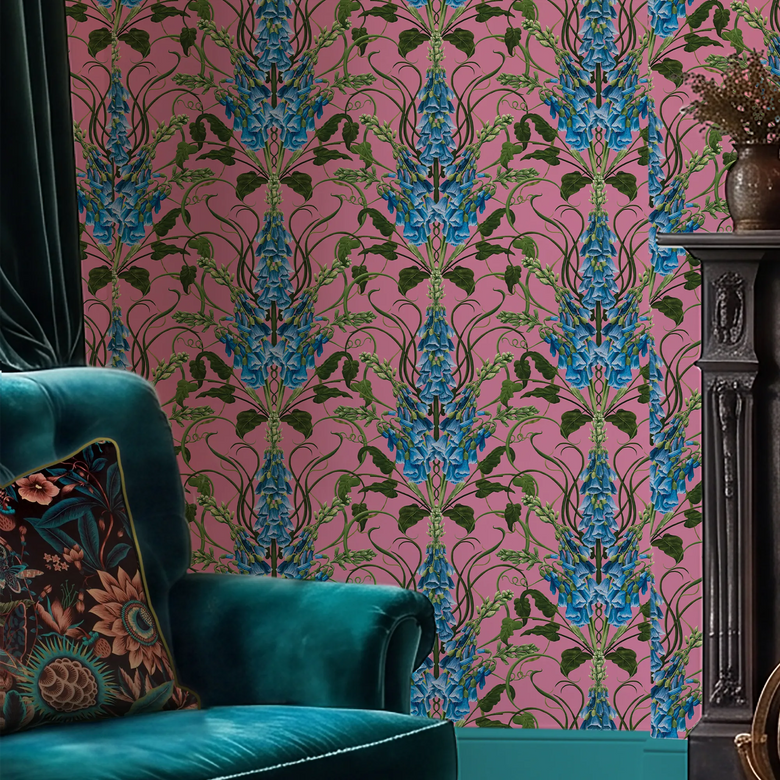 Forbidden Foxglove Wallpaper in Pink and Blue