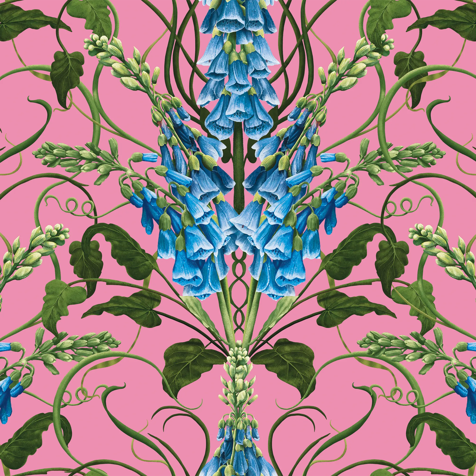 Forbidden Foxglove Wallpaper in Pink and Blue