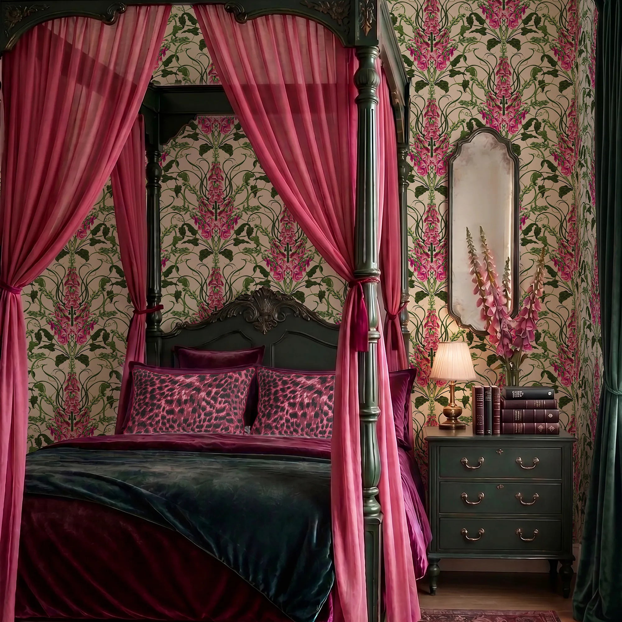 Forbidden Foxglove Wallpaper in Cream and Pink
