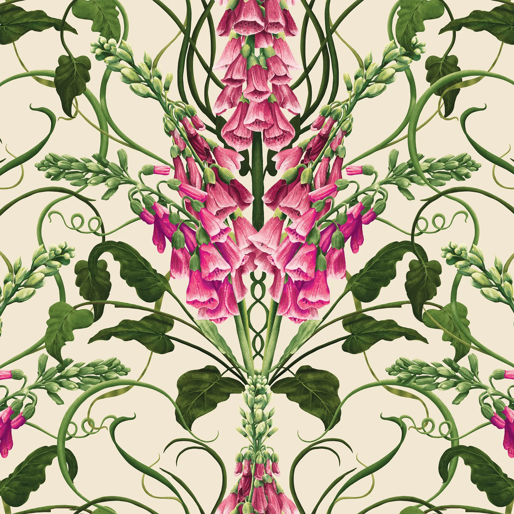 Forbidden Foxglove Wallpaper in Cream and Pink