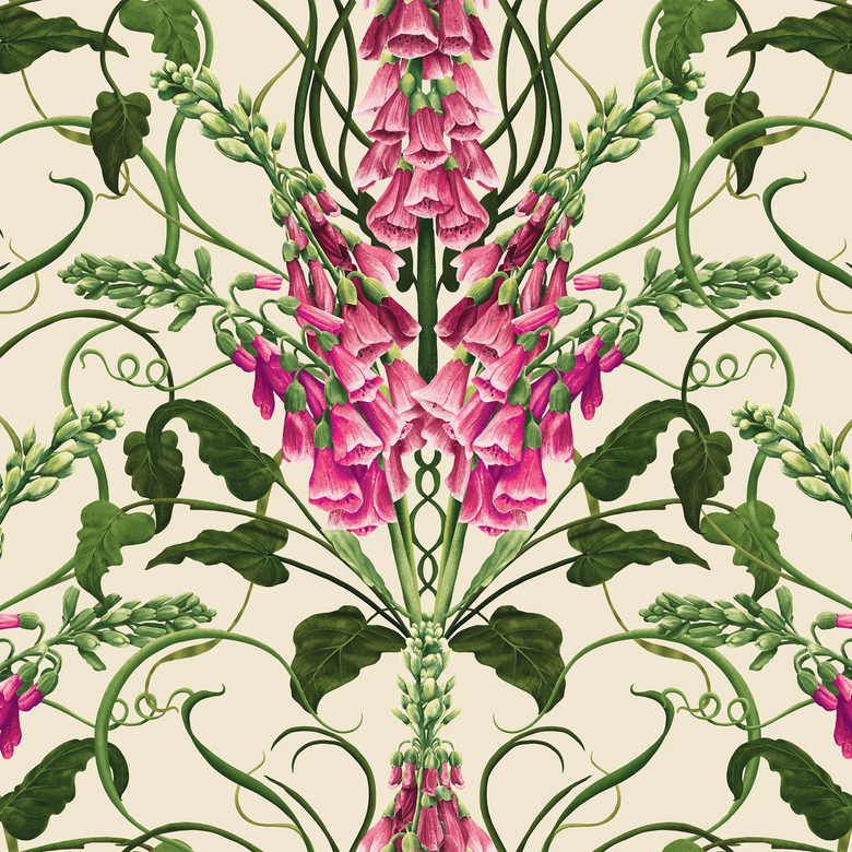 Forbidden Foxglove Wallpaper in Cream and Pink