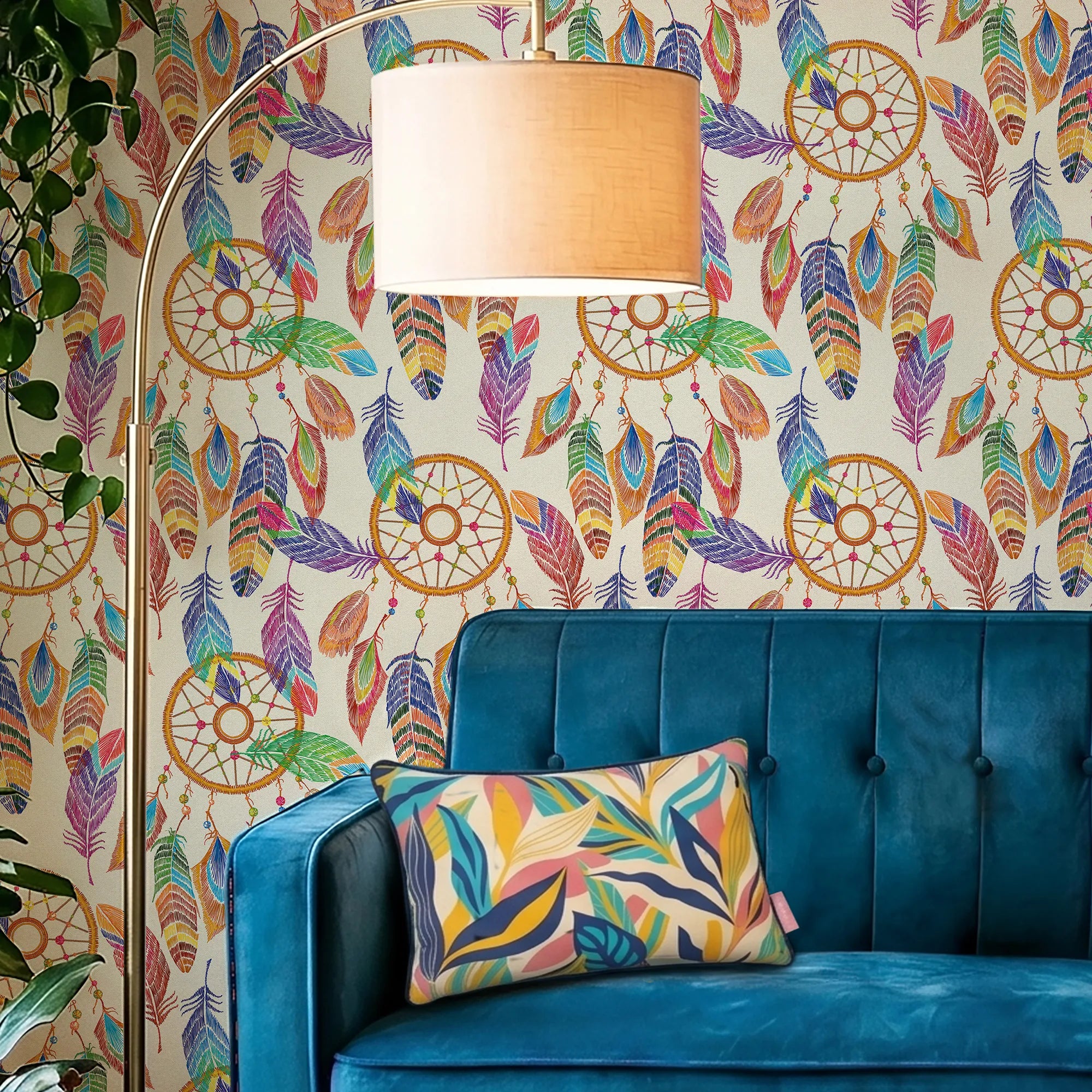 Dreamcatcher Wallpaper in Multicoloured on Cream