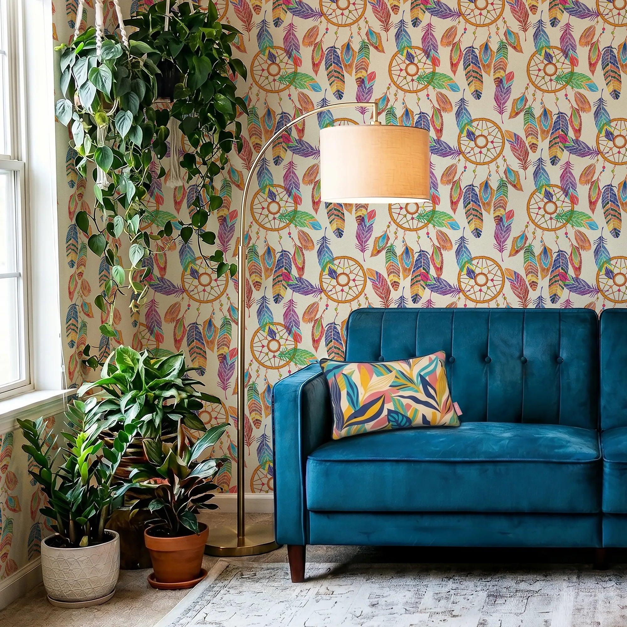 Dreamcatcher Wallpaper in Multicoloured on Cream