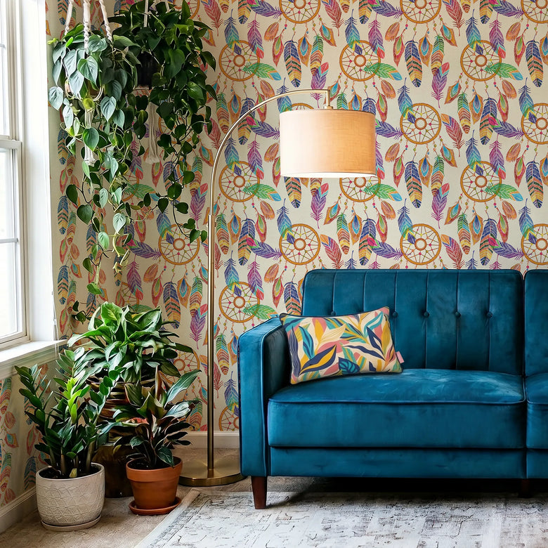 Dreamcatcher Wallpaper in Multicoloured on Cream